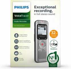 Philips DVT20525 Audio recorder - Stereo MP3 / PCM, 8GB intern geheugen, USB, FM-radio, Accu, Stereo headset, Inclusief 32GB micro SD kaart