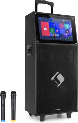 KTV karaokesysteem 15,4" touchdisplay 2UHF mic WiFi BT USB SD HDMI trolley