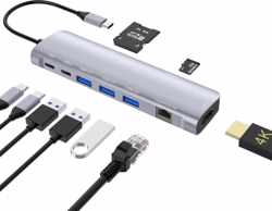 Sounix 9 ports USB-C Dock met stroomtoevoer -  HDMI 4K, USB-C en 3x USB 3.0 - Lan