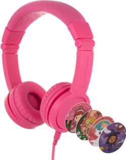 BuddyPhones Explore+ - kindvriendelijke on-ear koptelefoon - geluidsbegrenzing, audio splitter, meegeleverde stickers, roze