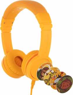 BuddyPhones Explore+ - kindvriendelijke on-ear koptelefoon - geluidsbegrenzing, audio splitter, meegeleverde stickers, geel