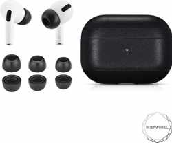 Zwart leren hoesje airpods pro + memory foam tips - black leather case - union leather - Foam tips  grijs  - Apple - In ear