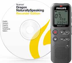 Philips VoiceTracer Audiorecorder DVT 1110 PC DNS, Dictaphone, Nuance Dragon Spraakherkenningsoftware DVR, 4GB, Zwart
