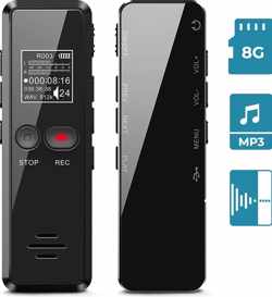 LifeGoods Digitale Voice Recorder - USB Oplaadbaar - 8GB Interne Opslag - Klein en Compact Mini Formaat - Audio in MP3 of WAV met Ruisonderdrukking - Draadloze Memo Recorder - Zwart