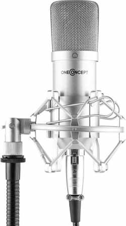oneConcept Mic-700 elektret studiomicrofoon ,  34 mm Ø drukgradiëntontvanger met unidirectionele nierkarakteristiek , microfoonspin windscherm XLR klinkkabel
