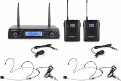 Draadloze microfoon - Vonyx WM62B draadloze headset microfoon met twee headsets - 16 kanaals - UHF - Headset / dasspeld