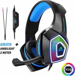 Culture Gadgets PRO Gaming Koptelefoon BLAUW - Inclusief GRATIS AMBILIGHT 2M - RGB led verlichting - Voor PS4 PS5 en XBOX One Gaming Hoofdtelefoon - Professionele  Gaming Headset - Surround Sound & Noise cancelling headphone