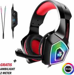 Culture Gadgets PRO Gaming Koptelefoon ROOD - Inclusief GRATIS AMBILIGHT 2M - RGB led verlichting - Voor PS4 PS5 en XBOX One Gaming Hoofdtelefoon - Professionele  Gaming Headset - Surround Sound & Noise cancelling headphone