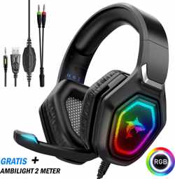 Culture Gadgets RGB PRIME Koptelefoon - met GRATIS AMBILIGHT 2M - RGB led verlichting - Voor PS4 PS5 en XBOX One Gaming Hoofdtelefoon - Professionele Gaming Headset - Surround Sound & Noise cancelling headphone