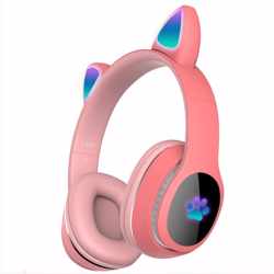 Catear led - Draadloze Bluetooth Kinderkoptelefoon - Over-Ear Koptelefoon voor Kinderen - Met Led Kat Oortjes - Roze