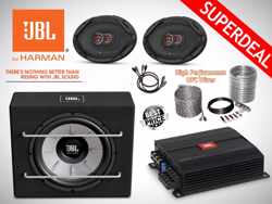 1000W JBL Subwoofer + JBL 4-ch Versterker + JBL Ovale Speakers + OFC Kabelset + Splitter