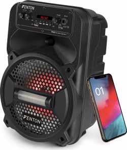 Mobiele accu speaker - Fenton FPC8 50W accu speaker met Bluetooth, mp3 speler, microfoon en LED verlichting