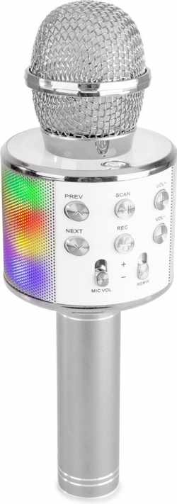 Karaoke microfoon - karaoke set - MAX KM15S draadloze karaokemicrofoon met ingebouwde LED's, speaker, Bluetooth, selfiefunctie mp3, echo effect & stemvervormer - Zilver