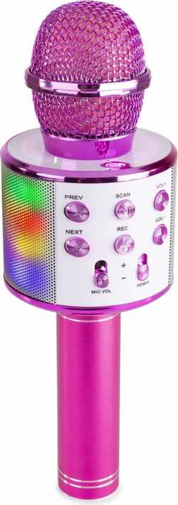 Karaoke microfoon - karaoke set - MAX KM15P draadloze karaokemicrofoon met ingebouwde LED's, speaker, Bluetooth, selfiefunctie mp3, echo effect & stemvervormer - Roze