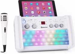 Karaoke set - Auna DiscoFever 2.0 karaoke set met CD+G, Bluetooth, microfoon met echo, tablet en telefoon houder en dansende disco LED's - Wit