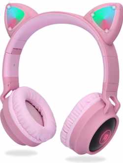 Koptelefoon Kinderen Draadloos met Kattenoortjes en Vrolijke Lichtjes - Bluetooth 5.0 - Hoofdtelefoon Kinderen - Kinder Koptelefoon met Microfoon - Roze