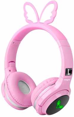 koptelefoon kinderen draadloos - hoofdtelefoon voor kinderen met engelen vleugels - roze - Bluetooth