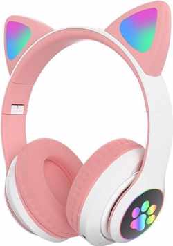 Cat Headphone | Roze | Bluetooth | Wireless Stereo Koptelefoon | Noise Reduction Technology | Kat | Katten Oortjes | LED Verlichting | Kinderen | Hoofdtelefoon | Kids | Over Ear Headset