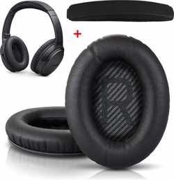 2-In-1 Luxe Lederen Vervang Hoofdband & Oorkussens Set Voor Bose QuietComfort 25/35/35II QC25 QC 35 QC35 II - Koptelefoon Earpads - Oor Kussens - Ear Pads - Headband Earpads Cushion Paar - Zwart