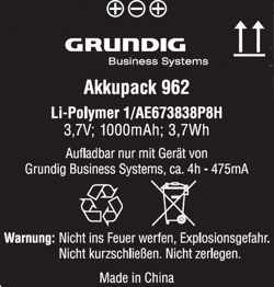 Grundig Li-Ion 1000 mAh Batterij/Accu