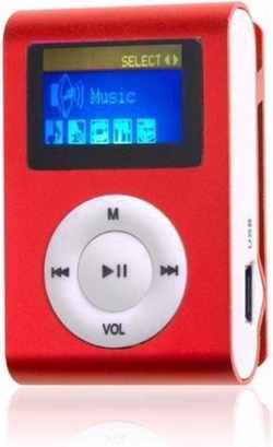 Mini clip MP3 speler FM radio met display Rood en in-ear koptelefoon