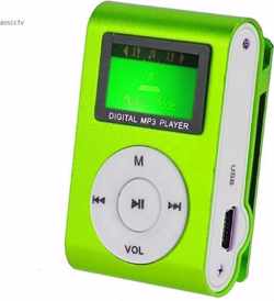 Mini clip MP3 speler FM radio met display Groen en in-ear koptelefoon