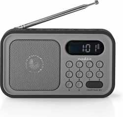 Nedis portable FM radio en klok en wekker 2,1W - 400mAh accu / grijs/zwart