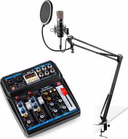 Podcast starterset - Vonyx podcast starterset met CMS400 studiomicrofoon met verstelbare microfoonarm en VMM-P500 USB mixer met Bluetooth - Complete set, plug-and-play!