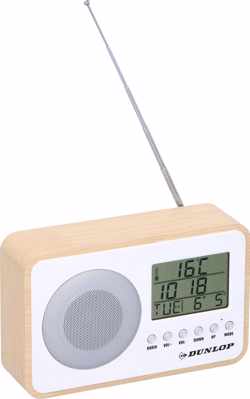 Dunlop Wekkerradio - Wekkerradio Digitaal - met Kalender en Thermometer - 2x AA (excl.) - Houtlook