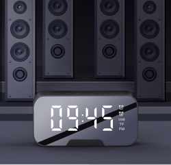 Digitale wekkerradio - Digitale wekker met bluetooth speaker - Spiegel - Radio - FM - Audio Speaker - Zwart - Iphone - Samsung - speaker - Bluetooth