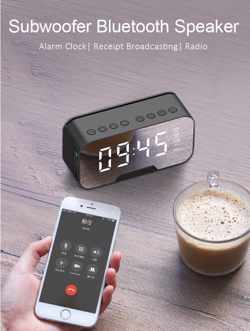 Digitale wekker met bluetooth speaker, radio, spiegel en TF ingang (ZWART)