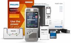 Philips Professionel PocketMemo Dicteerapparaat DPM8000/02, Schuifschakelaar (US), Docking, accessoires, SpeechExec Pro Dicteersoftware (incl. abonnement voor 2 jaar)