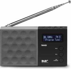 Nikkei NDB30BK - Draagbare DAB+ Radio met FM Wekkerradio - Zwart/Grijs