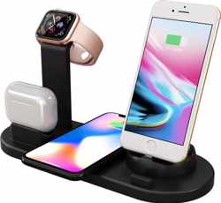 3 in 1 Dockingstation voor Apple, Samsung, iPhone, Apple Watch, Airpods, Android telefoons, Samsung watch en Galaxy Buds- oplaadstation- Wireless Charger - Qi Lader - oplaadstation Zwart