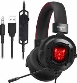 Let op type!! ONIKUMA K3 RGB Single plug licht instelbare PC Gaming hoofdtelefoon met microfoon (zwart rood)
